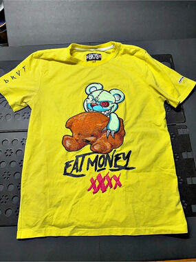 BKYS Eat Money XXX Graphic Short Sleeve Tee Yellow Size Small